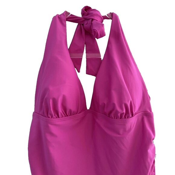 NWT DKNY Women's Tie-Back Halter-Style One-Piece Swimsuit In Carnation Pink Sz M - Picture 9 of 10